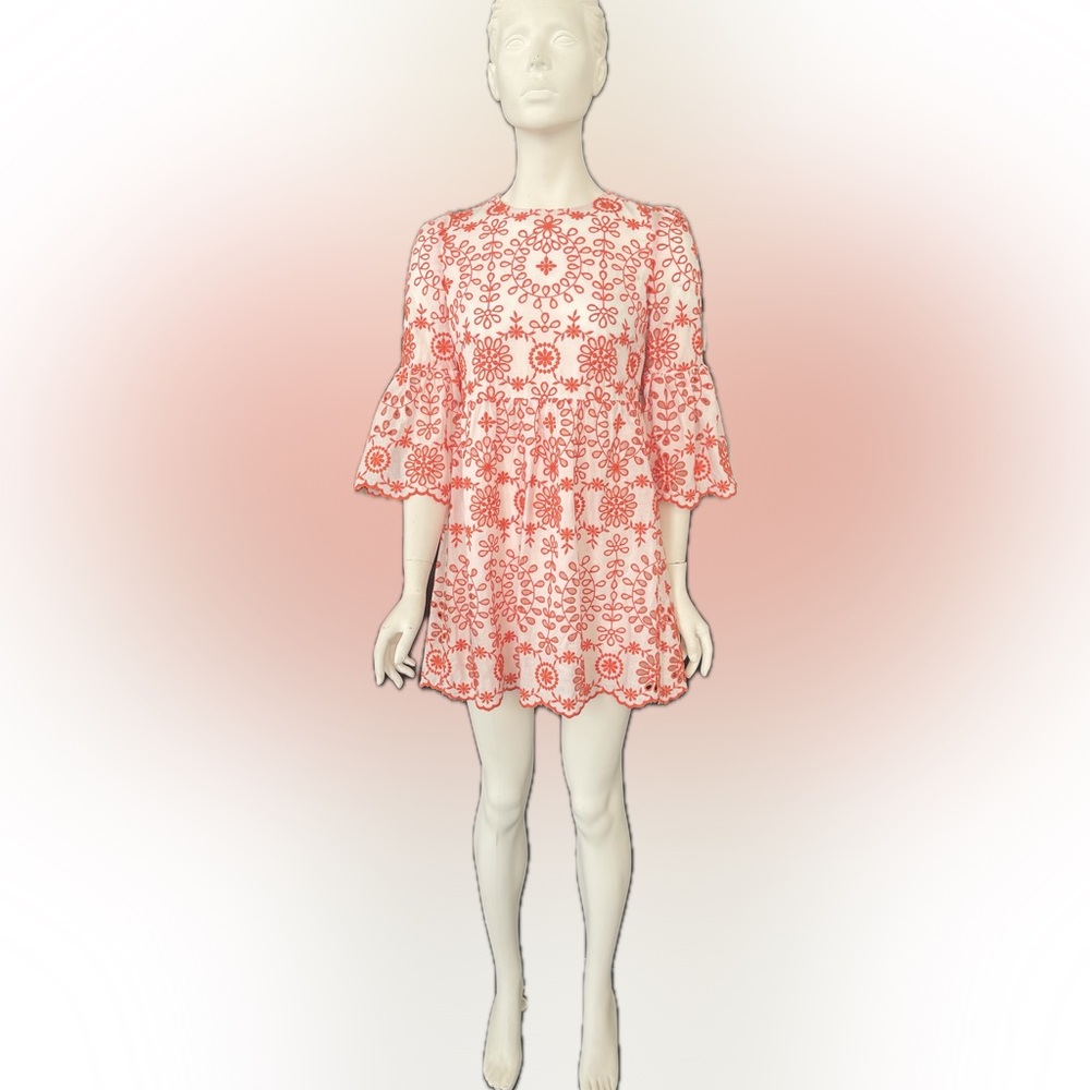 MANGANO NEW WITHOUT TAGS WHITE ORANGE EYELET DRESS